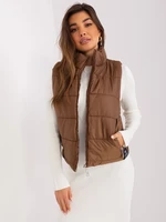 Brown short quilted vest with pockets