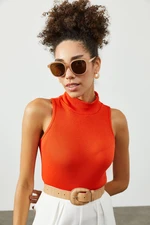 XHAN Women's Orange Half Turtleneck Blouse