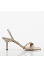 Hotiç Women's Beige Genuine Leather Heeled Sandals