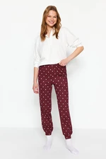 Trendyol Claret Red 100% bawełniane spodnie od piżamy w kształcie serca w kropki