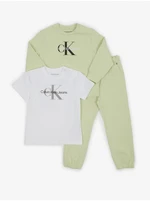Set of girls' T-shirt, sweatshirt and sweatpants in white and green Calvin Klein Jeans