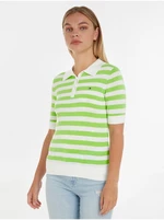 Zeleno-bílé dámské pruhované polo tričko Tommy Hilfiger - Dámské