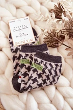 Women's warm socks with vertical patterns gray and green
