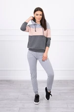 Set with coloured stripes grey + powder pink