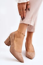 Classic suede high heel pumps with Derren beige decoration