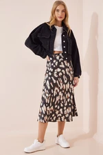 Happiness İstanbul Women's Anthracite Patterned Satin Surface Skirt
