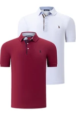 DUAL SET T8582 DEWBERRY MENS T-SHIRT-WHITE-BURGUNDY