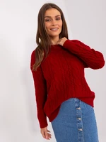Burgundy sweater with cables and long sleeves