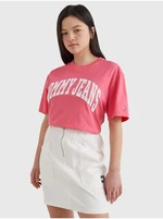 Pink Women's Patterned Long T-Shirt Tommy Jeans - Women