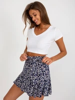 Navy blue skirt-shorts with floral motif