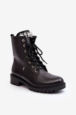Kožené dámské pracovní kotníkové boty s ozdobou Zazoo Black