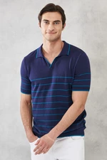 AC&Co / Altınyıldız Classics Men's Navy Blue Petrol Standard Fit Normal Cut 100% Cotton Polo Neck Knitwear T-Shirt.