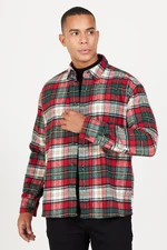 AC&Co / Altınyıldız Classics Men's Red Khaki Oversize Loose Cut Button Collar Plaid Patterned Lumberjack Winter Shirt Jacket