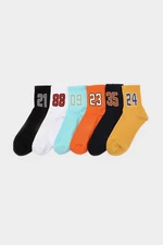 Trendyol Men's Multicolored 6-Pack Cotton Number Pattern College Socks