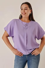 By Saygı Plus Size Chiffon blouse with a brooch collar and a fly down the front. Short Bat Sleeves.