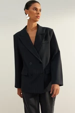 Trendyol Black Limited Edition Regular Lined Silvery Double Breasted Closure Woven Blazer Jacket