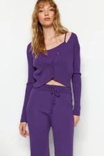 Trendyol Purple Ribbed Blouse, Cardigan Pants, Sweater Top-Top Suit