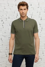 ALTINYILDIZ CLASSICS Men's Khaki Slim Fit Slim Fit Polo Neck Short Sleeved Cotton T-Shirt.