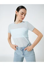 Koton See-through T-shirt with Stone Detailed Short Sleeves.