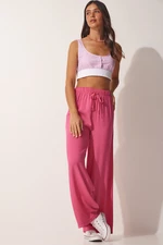 Happiness İstanbul Women's Pink Cotton Viscose Palazzo Pants