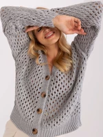 Grey loose sweater with openwork pattern