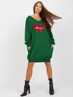 Dark green long oversize sweatshirt with application