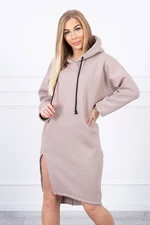 Dress with hood and slit on the side dark beige