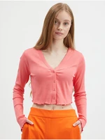 Pink Womens Ribbed Cropped Cardigan Noisy May Drakey - Ladies