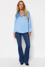 Trendyol Blue Oversize/Clothing Satin Woven Shirt