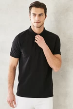 ALTINYILDIZ CLASSICS Men's Black 100% Cotton Roll-Up Collar Slim Fit Slim Fit Polo Neck Short Sleeved T-Shirt.