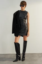 Trendyol Black Fitted Mini Faux Leather Woven Woven Dress