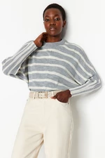 Trendyol Gray Striped Bat Sleeve Detailed Knitwear Sweater