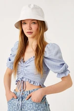 Koton Women's Balloon Sleeves Gathered Crop Blouse 2sal60085ıw