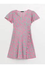 LC Waikiki Double Breasted Collar Short Sleeve Maternity Dress with Flowers