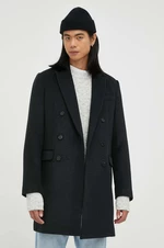Kabát s prímesou vlny Bruuns Bazaar čierna farba, prechodný, dvojradový