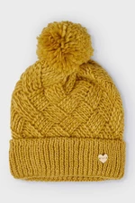 Detská čiapka s prímesou vlny Mayoral žltá farba biela, z hrubej pleteniny, vlnená