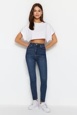 Trendyol tmavomodrá ultra flexibilné džínsy s vysokým pásom jedna veľkosť úzkych džínsov