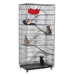 PawGiant Oversized 6 Tier Cat Cage 77" Tall 1-5 Cats w/Hammock, Cat Bed & 5 Ramp Ladders 5 Platforms 3 Front Door Tray C