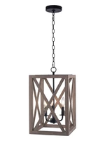[USA Direct] 3-Light Candle Style Lantern Rectangle Chandelier With Wood Without Bulbs