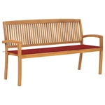159CM Stacking Garden Bench with Cushion Outdoor Seating for YardSolid Teak Wood