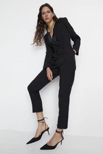 Trendyol Limited Edition Woven Long Black Satin Collar Detailed Jumpsuit