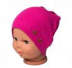 Baby Nellys Žebrovaná čepice Hvězdičky - malinová, vel. 80-86 (12-18m)