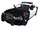 2011 Dodge Charger Pursuit Police Car Black and White with Flashing Light Bar Front and Rear Lights and 2 Sounds 1/24 Diecast Model Car by Motormax