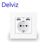 DELVIZ EU AC 110V-250V 16A Wall Embedded Double USB HouseholdWall Power Outlet