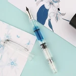 494 Piston Fountain Pen Resin Fully Transparent Clear Quality EF 0.38mm F 0.5mm Nib Ink Gift Pen for Business Office Sch