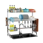 Bakeey Double-layer Main Frame 92cm Stainless Steel Original Color Thick Sink Rack Stainless Steel Kitchen Rack Sink Sto
