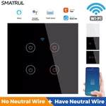 SMATRUL 1/2/3/4 Gang Tuya Smart Life Touch WiFi Wall Switch Light APP No Neutral Wire RequiredEU Glass Voice Google Ho