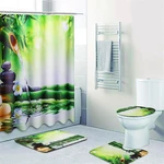 71" x 71" Waterproof Fiber Bathroom Shower Curtain Toilet Cover Non-Slip Rug Mat