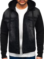 Černá pánská džínová bunda s kapucí Bolf 10350