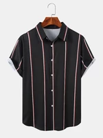Mens Vertical Stripe Button Up Preppy Short Sleeve Shirts